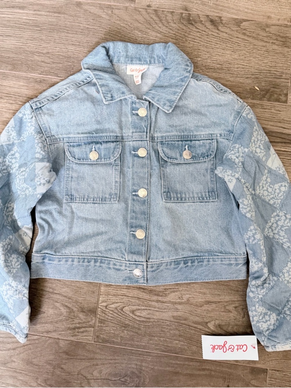 Cat & Jack Light Wash Denim Jacket with Floral Sleeve Detail